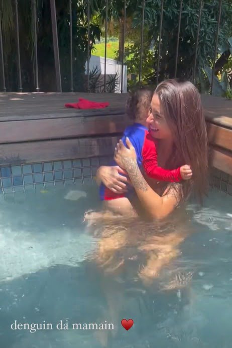 Com Fred no ‘BBB 23’ Boca Rosa se diverte com o filho na piscina