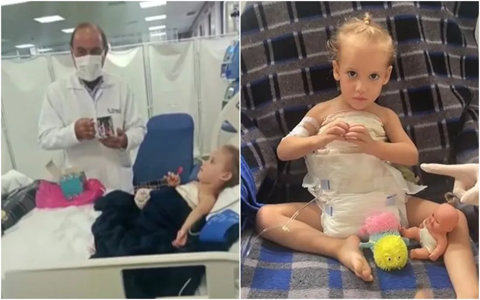 Um mês após cirurgia, Heloá brinca e "faz coraçãozinho" em hospital