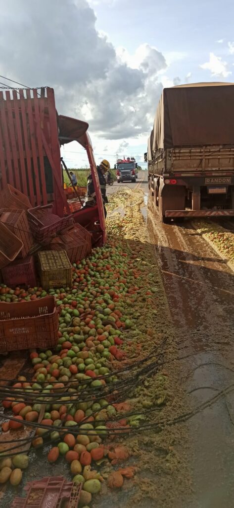 Caminhão com carga de tomate capota na GO-473, entre Anápolis e Gameleira