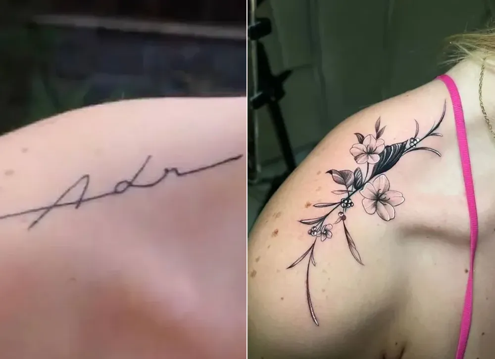 Tatuagem com o nome da agência do ex foi tampada com um desenho intricado de flores