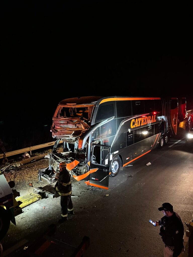 Acidente entre ônibus e caminhão deixa três feridos na BR-040, em Cristalina