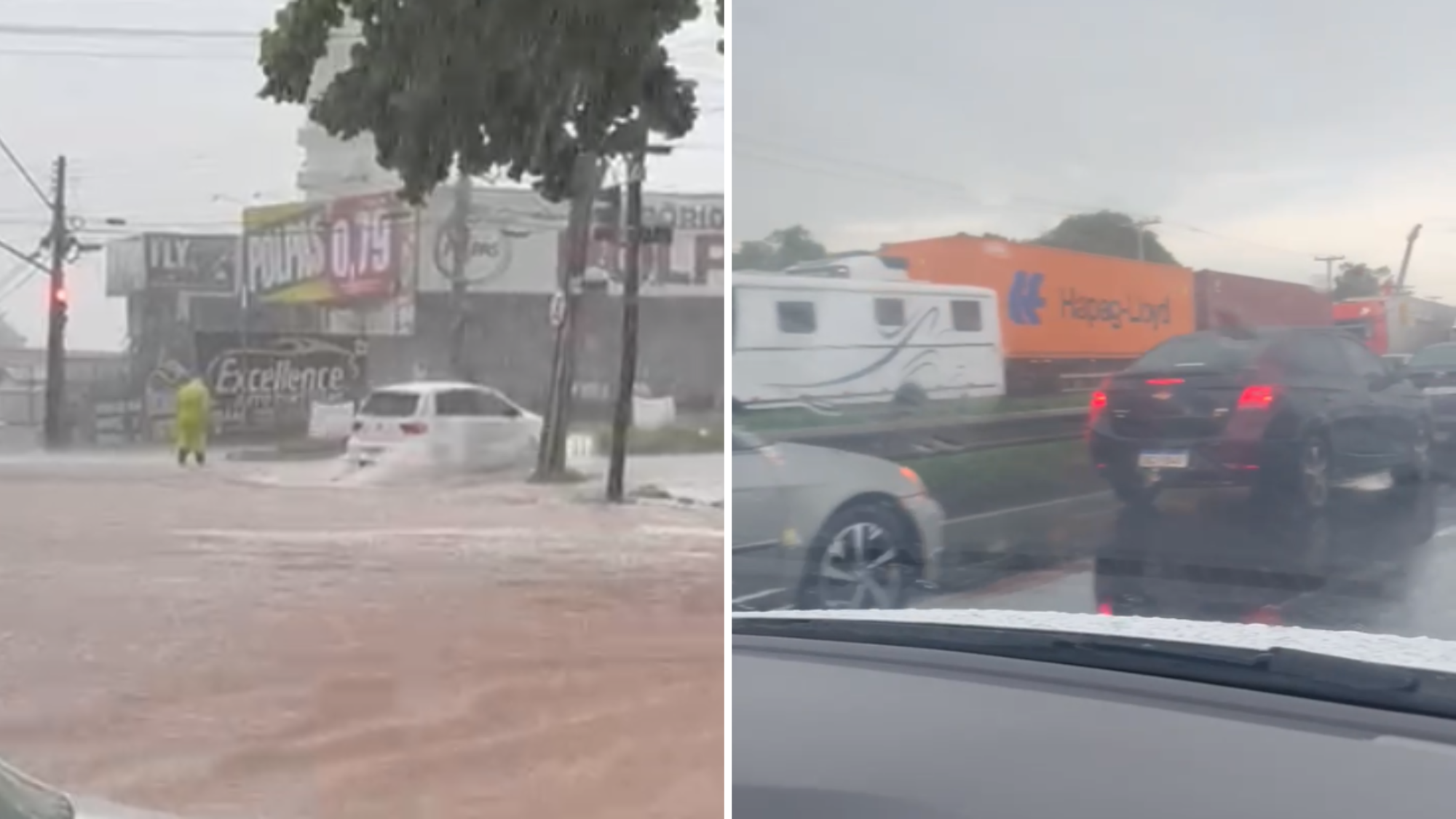 Chuvas intensas alagam ruas de Goiânia na tarde deste domingo, 8