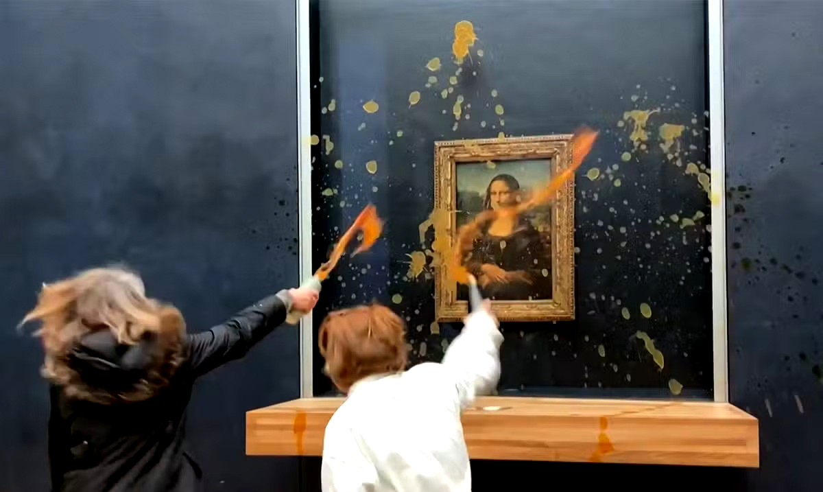 Protesto no Louvre: Ativistas lançam sopa na Mona Lisa, mas vidro blindado impede danos