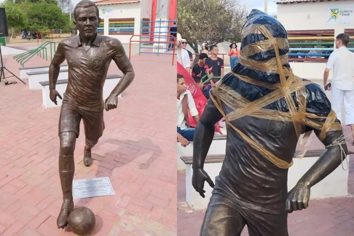 Moradores de Juazeiro cobram a prefeitura da cidade para retirar estátua de Daniel Alves