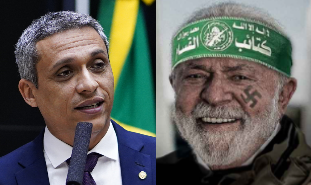 Gustavo Gayer publica montagem de Lula usando faixa do Hamas e suástica