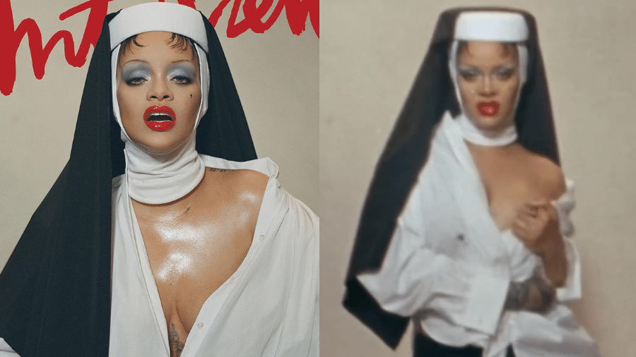 Rihanna causa incômodo nas redes ao posar de freira sexy em capa de revista
