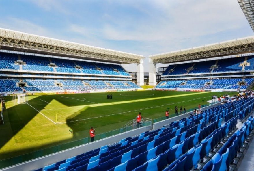 CUIABA, BRAZIL - MAY 18: General view of the Arena Pantanal Stadium before the match between Santos and Atletico MG  for the Brazilian Series A 2014 at Arena Pantanal stadium on May 18, 2014 in Cuiaba, Brazil. The Arena Pantanal stadium will host matches during the forthcoming FIFA 2014 World Cup Brazil. (Photo by Alexandre Schneider/Getty Images)