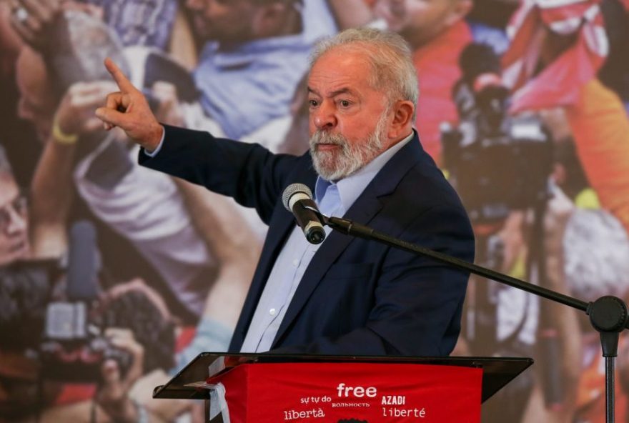 SAO BERNARDO DO CAMPO, BRAZIL - MARCH 10: Luiz Inacio Lula da Silva, Brazil's former president, speaks during a press conference after convictions against him were annulled at the Sindicato dos Metalurgicos do ABC on March 10, 2021 in Sao Bernardo do Campo, Brazil. Minister Edson Fachin, of the Federal Supreme Court, annulled on Monday the criminal convictions against former leftist President Luiz Inacio Lula da Silva on the grounds that the city of Curitiba court did not have the authority to try him for corruption charges and he must be retried in federal courts in the capital, Brasilia. The decision means Lula regains his political rights and would be eligible to run for office in 2022. (Photo by Alexandre Schneider/Getty Images)