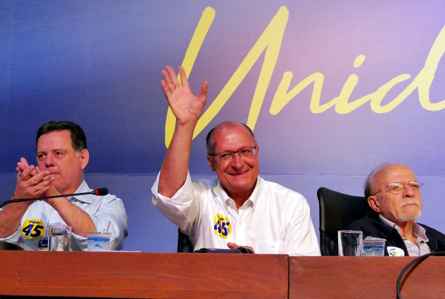 Os tucanos Alberto Goldman e Marconi Perillo com o novo presidente nacional do PSDB Geraldo Alkmin