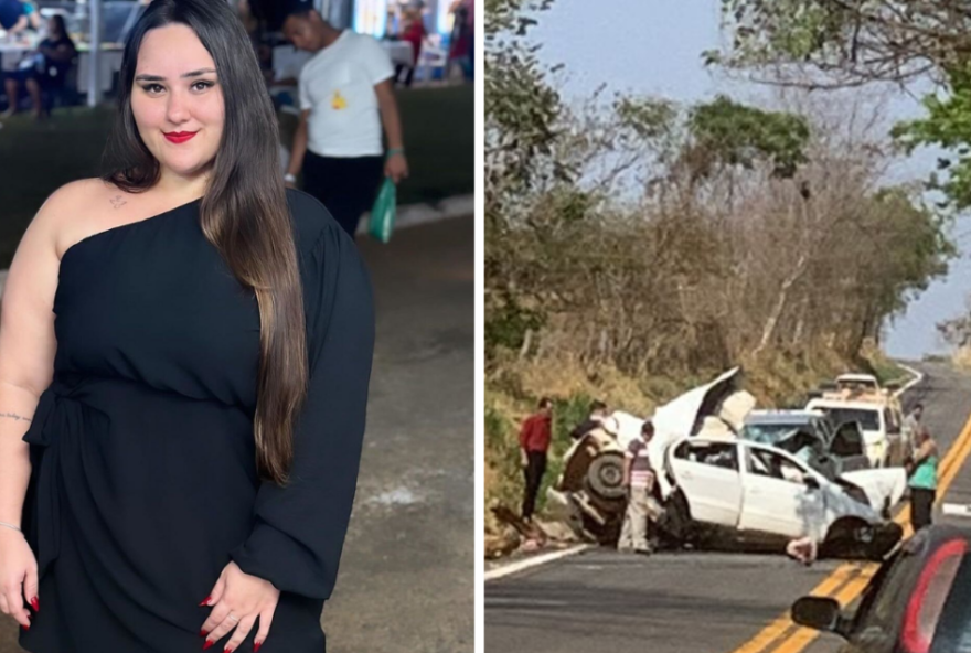 Isadora Cássia Adorno, de 27 anos, e o carro em que ela estava