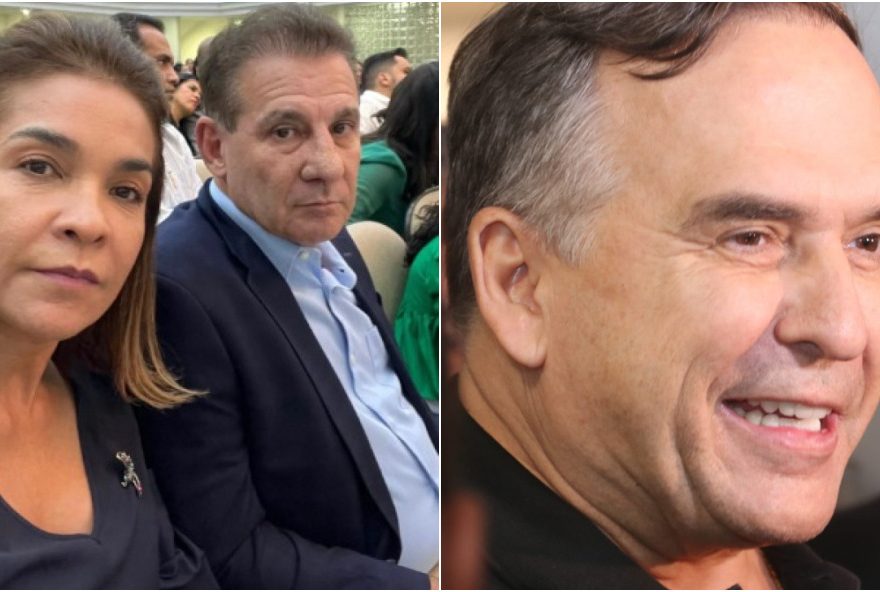 Senador Vanderlan Cardoso (PSD) e de sua mulher, a suplente de senadora Izaura Cardoso; e do empresário Sandro Mabel (UB). Ambos, pré-candidatos à Prefeitura de Goiânia, encontraram-se em culto da igreja Assembleia de Deus - Ministério Fama