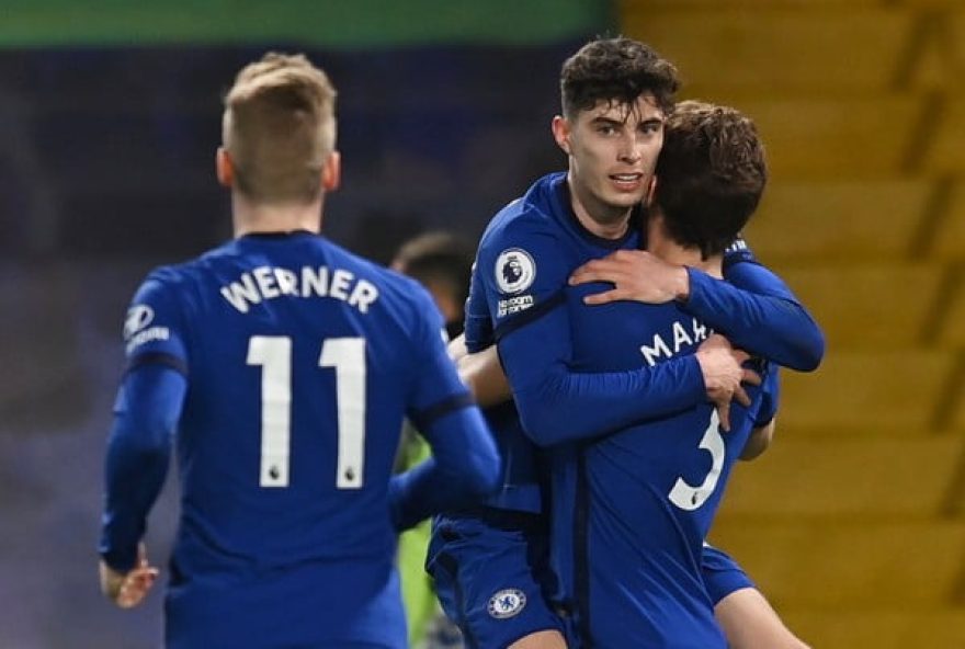 Havertz comemora seu gol na vitória do Chelsea contra o Everton — Foto: Glyn Kirk/Reuters