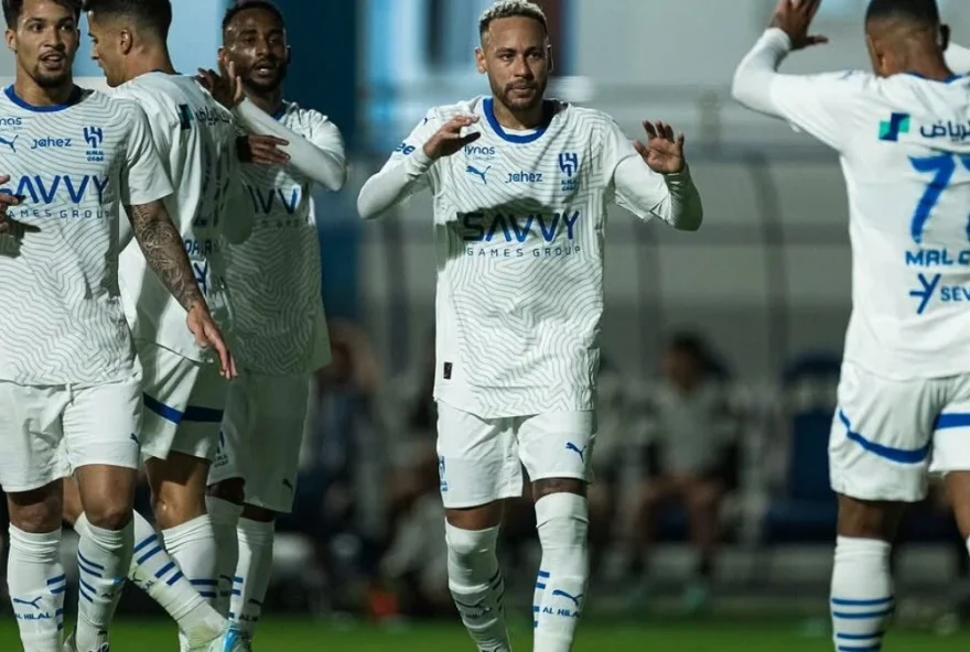 Neymar comemora gol em amistoso do Al-Hilal. Foto: Divulgação - Al-Hilal