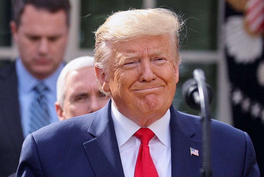 U.S. President Donald Trump arrives prior to declaring the coronavirus pandemic a national emergency during a news conference in the Rose Garden of the White House in Washington, U.S., March 13, 2020. REUTERS/Jonathan Ernst