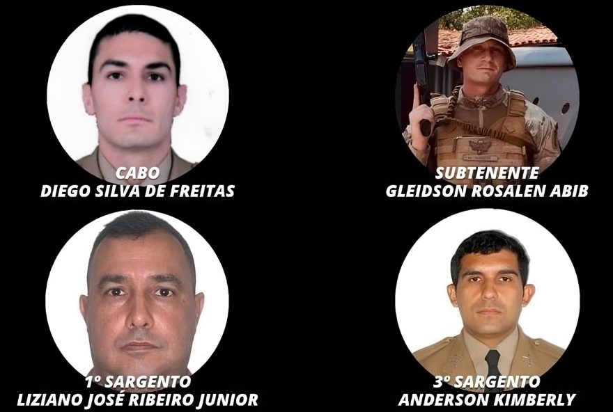 vítimas do acidente foram Sargento Gleidson Rosalen Abib; 1º Sargento Liziano José Ribeiro Junior; 3º Sargento Anderson Kimberly Dourado de Queiroz; e Cabo Diego Silva de Freitas