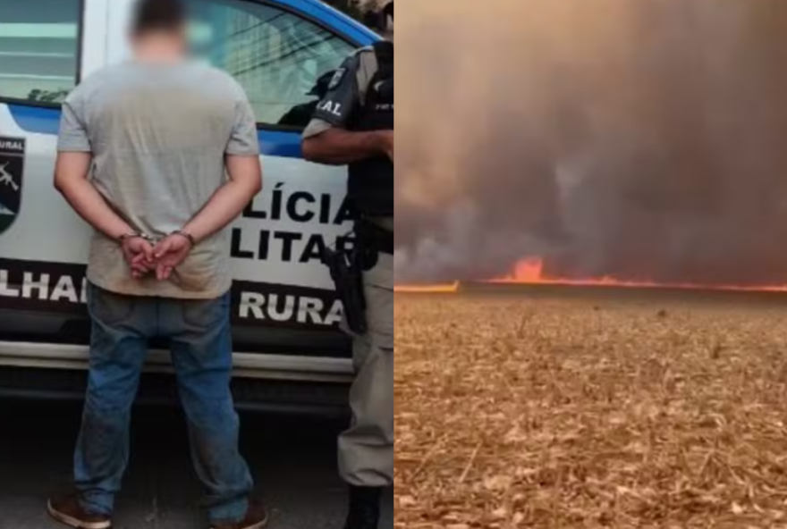 Suspeito foi detido quando incendiava outro pasto em Bom Jesus de Goiás. Incêndio começou na última quinta-feira, 22. (Foto: Reprodução)