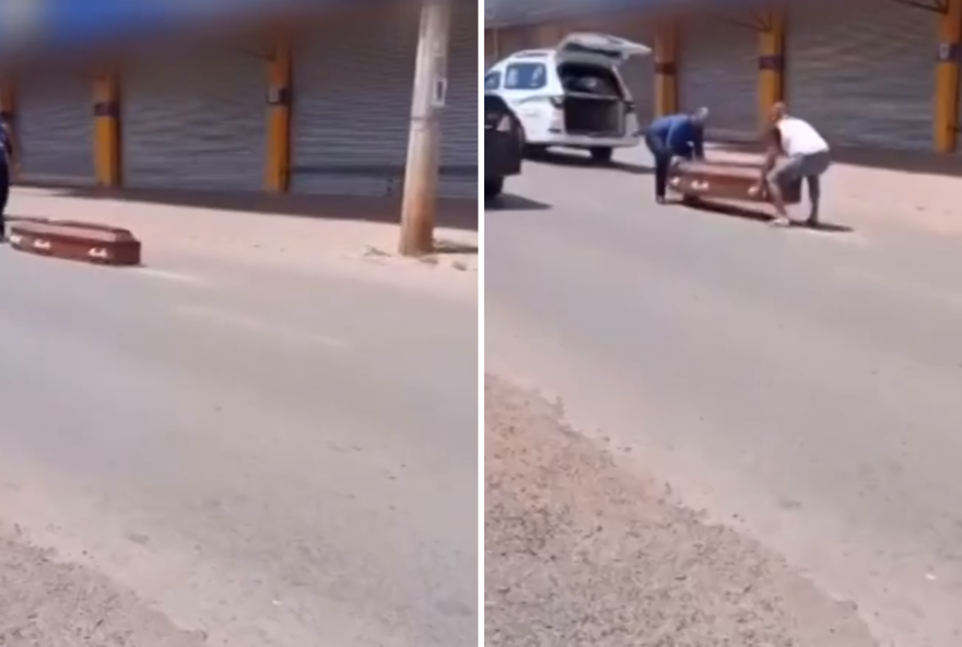 Caixão cai de carro funerário em Planaltina de Goiás