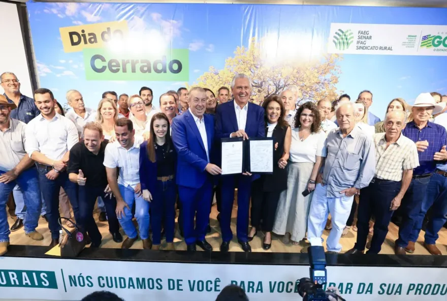 Governador Ronaldo Caiado no lançamento do PSA: “Precisamos superar nossas dificuldades e mostrar o quanto somos eficientes não só para produzir, mas para preservar” (Foto: Wesley Costa e Romullo Carvalho)