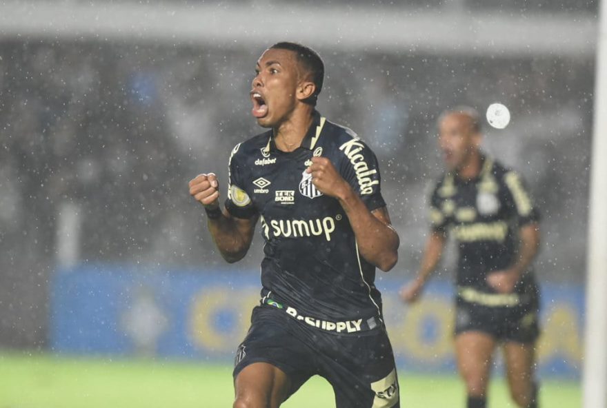 Madson comemora gol pelo Santos em jogo do Brasileirão