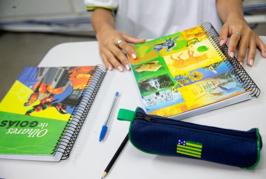 Cadernos que compõem o kit de material escolar da rede pública estadual de Educação receberam novas capas, que passam a ilustrar a cultura e a história de Goiás e as belezas do Cerrado
(Foto: Seduc)