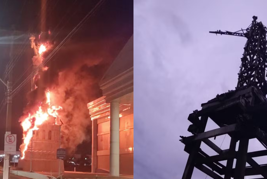 Estátua da Liberdade da loja Havan de Porto Velho é incendiada  (Foto: Reprodução/Redes sociais)