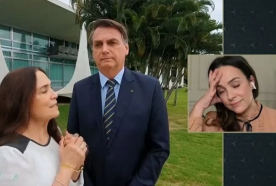 Foto: Reprodução Rede Globo. Gabriela vê pronunciamento de mãe com Jair Bolsonaro.