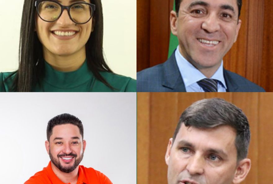 De cima para baixo, da esquerda para direita: Gabriela Rodart (DC), Cabo Senna (Patriota), Thialu Guiotti (Avante) e Sargento Novandir (Republicanos) (Foto: Reprodução)