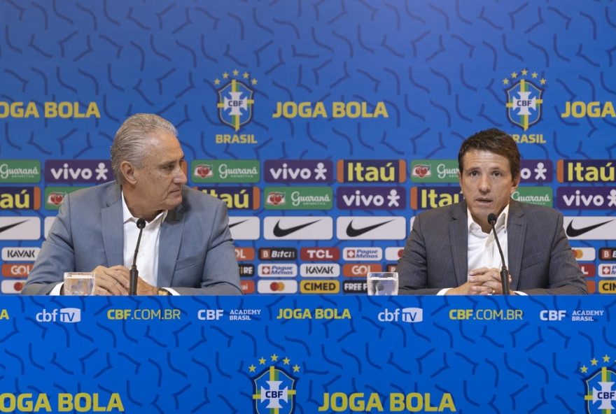 Técnico Tite e o coordenador da Seleção, Juninho Paulista  (Foto: Lucas Figueiredo / CBF)