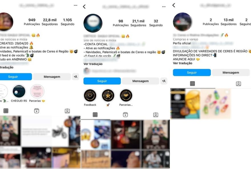 Perfis usados para divulgar fofocas em Ceres, Goiás