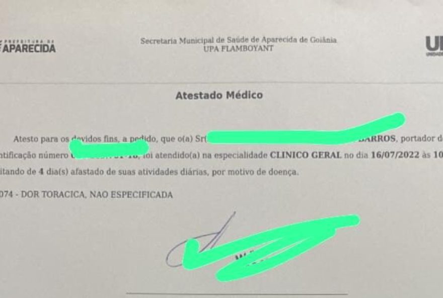 Atestado médico do vendido pelos criminosos. (Foto: Pedro Moura)