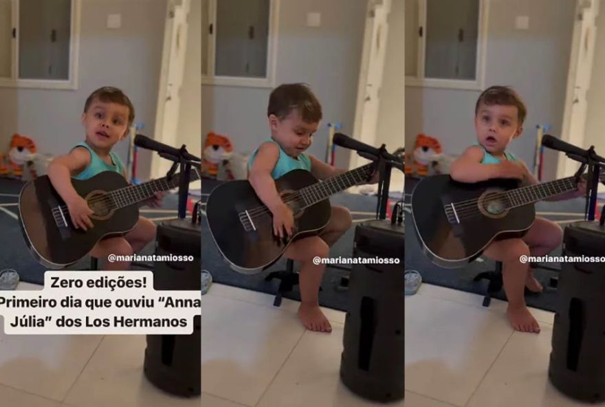 Pequeno Arthur tocando Los Hermanos (Reprodução/Redes Sociais)