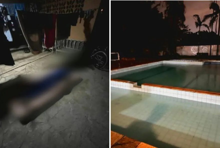 O corpo da vítima foi encontrado dentro da piscina
(Foto: Reprodução/Policía Militar)