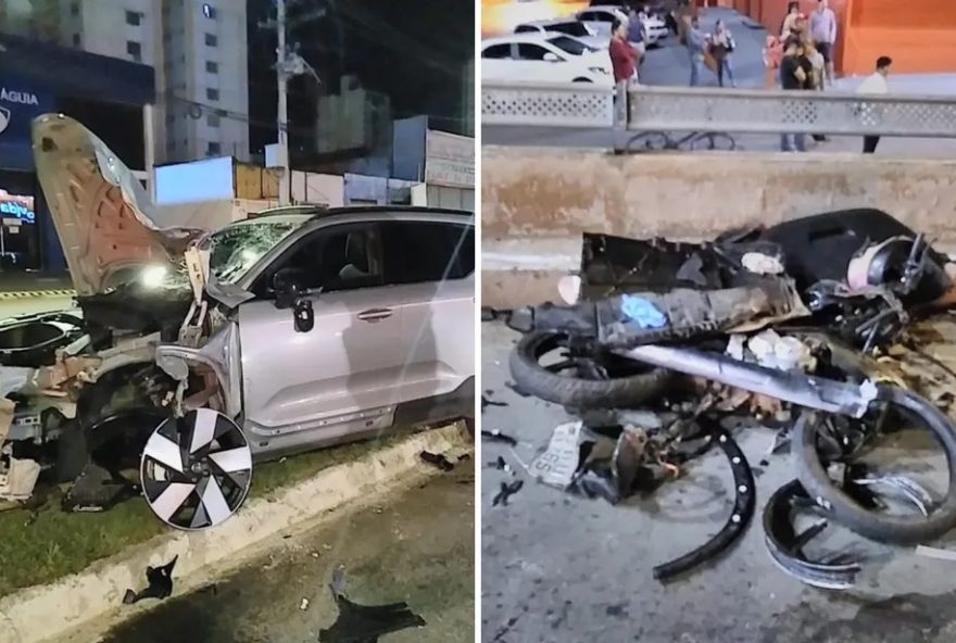 Acidente no viaduto da T-63, em Goiânia. (Foto: Reprodução/Dict)