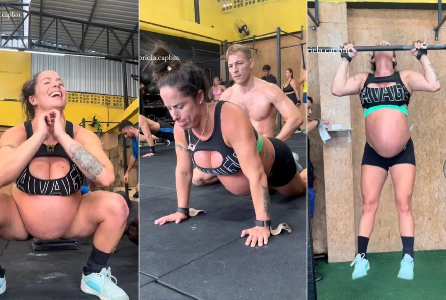 Mulher grávida praticando crossfit
(Foto: Reprodução)