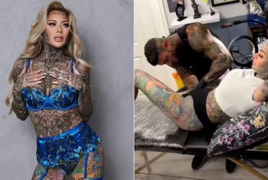 “Dor horrível”, diz britânica com 95% do corpo tatuado ao tatuar a genitália 