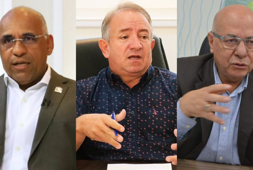 Da esquerda para a direita: prefeito de Goiânia, Rogério Cruz (Solidariedade); prefeito de Aparecida, Vilmar Mariano (UB); e o deputado federal Professor Alcides (PL), pré-candidato a prefeito de Aparecida