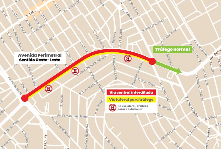 Tráfego de veículos deve fluir pelas vias laterais, onde já foram executados serviços de recuperação, no perímetro entre a GO-070 e a Avenida Cunha Gago, no Setor Capuava