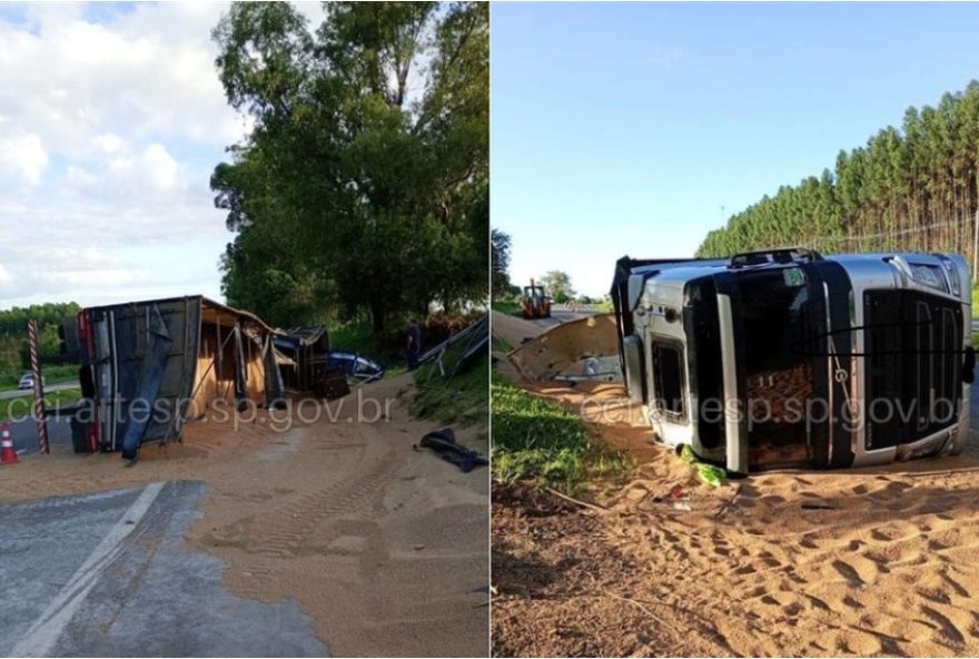 acidente-de-caminhao-com-trigo-causa-congestionamento-na-sp-127-em-itapetininga-sp