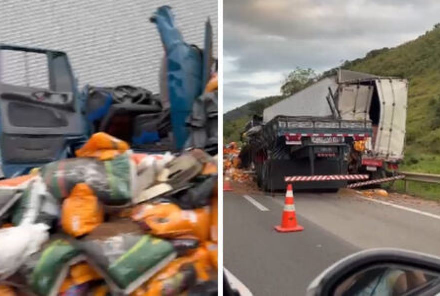 acidente-entre-caminhao-e-carreta-deixa-motorista-ferido-em-guarapari acidente-entre-caminhao-e-carreta-deixa-motorista-ferido-em-guarapari