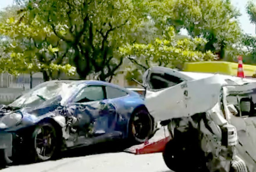 Um vídeo gravado por câmeras de segurança é possível ver o momento exato em que o Porsche atingiu um Renault Sandero, em São Paulo.
(Foto: Reprodução/ TV Globo)