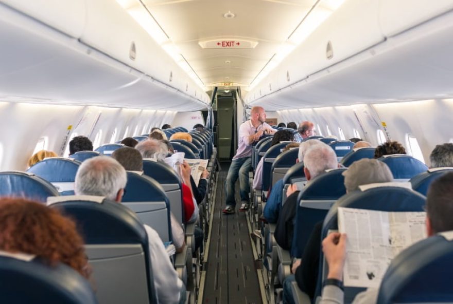 PARIS, FRANCE - MAY 13, 2014: Air France Jet airplanes interior view. Air France is rated among the top 10 biggest airlines in the world and top 3 biggest airlines in Europe.