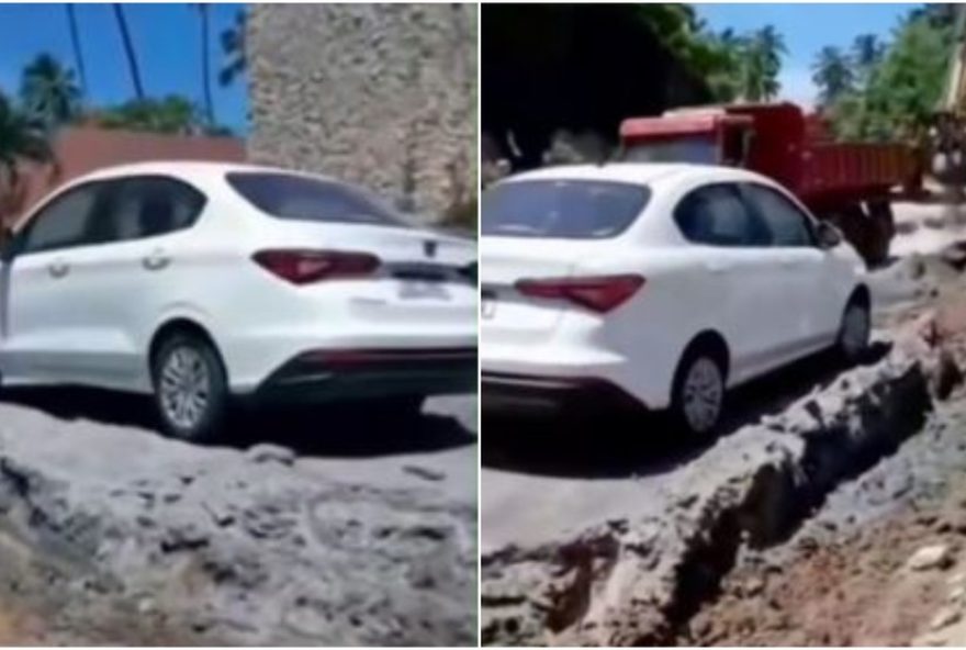carro-fica-22ilhado22-no-asfalto-durante-obra-em-caucaia3A-episodio-curioso-chamou-atencao-dos-moradores carro-fica-22ilhado22-no-asfalto-durante-obra-em-caucaia3A-episodio-curioso-chamou-atencao-dos-moradores