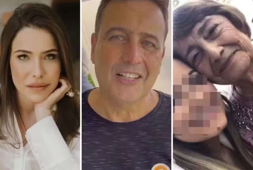 Amanda Partata (lado esquerdo), Leonardo Pereira Alves (meio) e Luzia Alves (lado direito): Laudo da Polícia Científica revela que substância letal foi colocada em potes de doces, causando intoxicação por envenenamento de mãe e filho em Goiânia (Fotos: Reprodução/Redes Sociais)