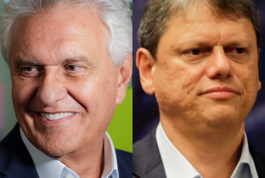 Governadores de Goiás, Ronaldo Caiado (UB), e de São Paulo, Tarcísio de Freitas (Republicanos). Ambos são pré-candidatos a presidente, mas o goiano tem a gestão melhor avaliada do país. (Foto: Reprodução)