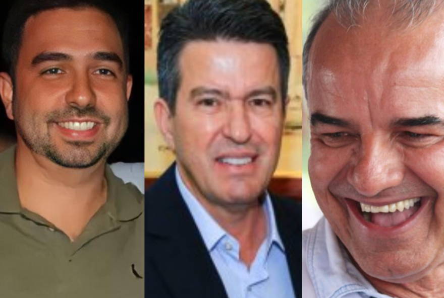 Da esquerda para a direita: prefeito de Jataí, Humberto Machado; prefeito de Mineiros, Aleomar Rezende; e pré-candidato a prefeito de Rio Verde, Wellington Carrijo; todos do MDB. Os dois primeiros disputam a reeleição; o último vai para sua primeira campanha majoritária