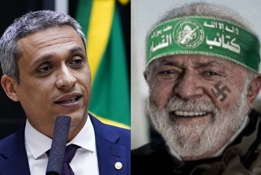 Gustavo Gayer publica montagem de Lula usando faixa do Hamas e suástica