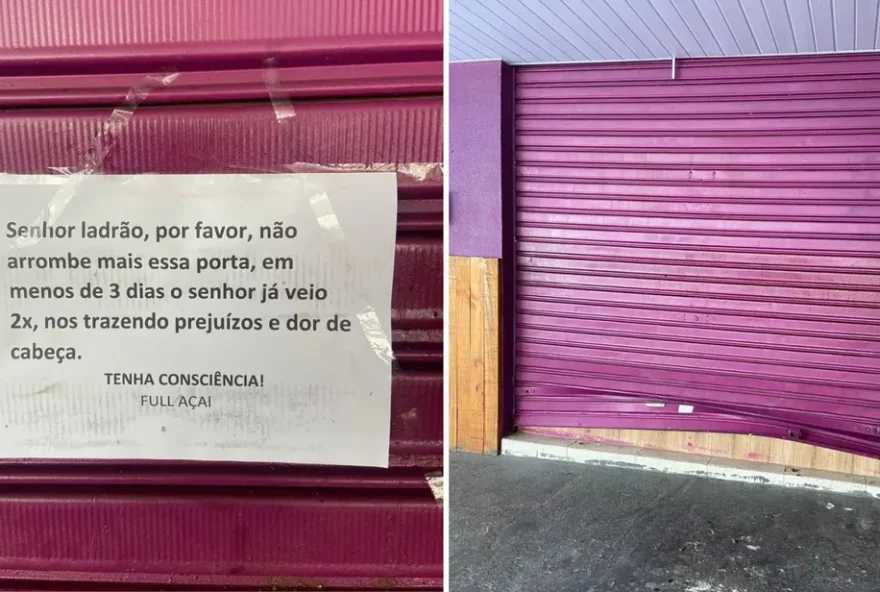 Comerciante coloca placa pedindo para que ladrão não tente invadir pela 3ª vez