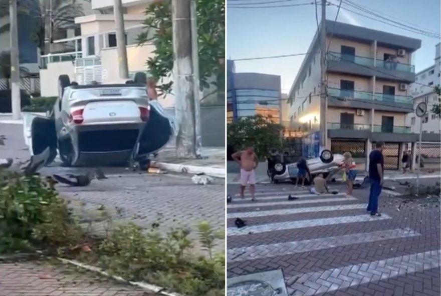 condutor-capota-veiculo-apos-colidir-com-luminaria-em-praia-grande3A-cnh-vencida-policia-e-samu-no-local