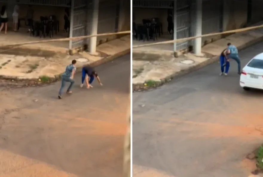 Homens brigam no meio da rua em Goiânia. Foto/Reprodução: G1 Goiás