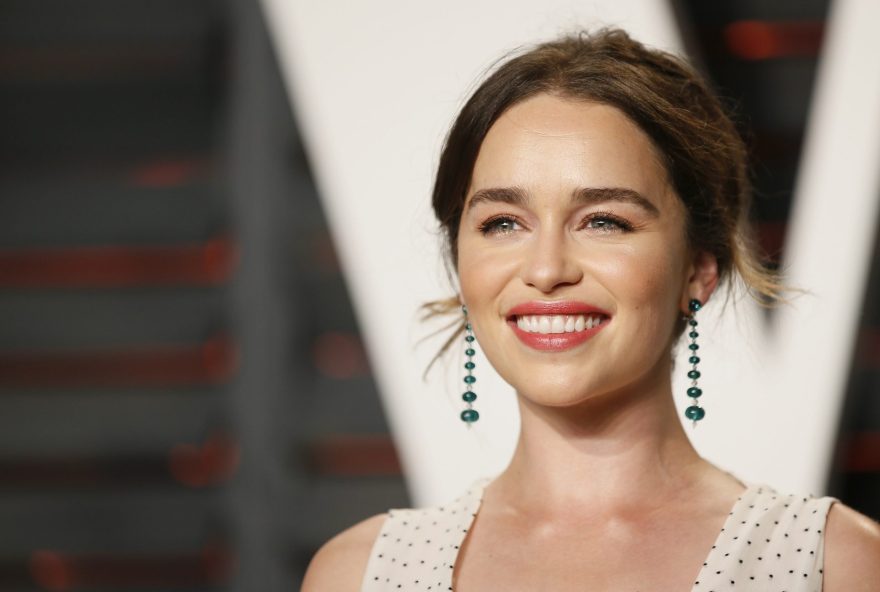 Actress Emilia Clarke arrives at the Vanity Fair Oscar Party in Beverly Hills, California February 28, 2016.  REUTERS/Danny Moloshok - RTS8HAA